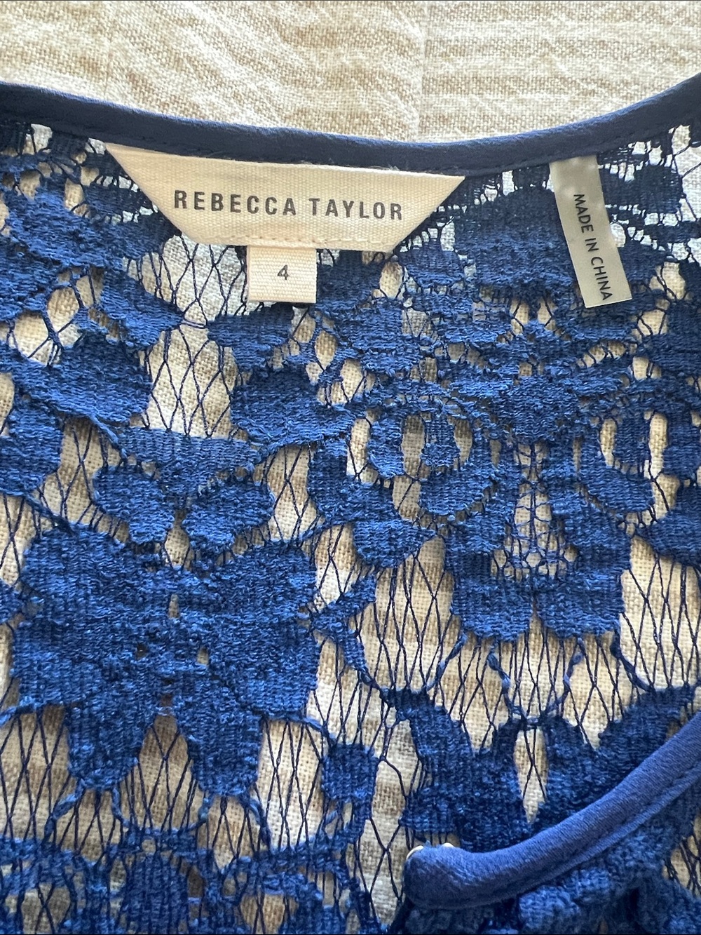 Rebecca Taylor Royal Blue Floral Lace Midi Dress with Black Waist Accents - Picture 5 of 6